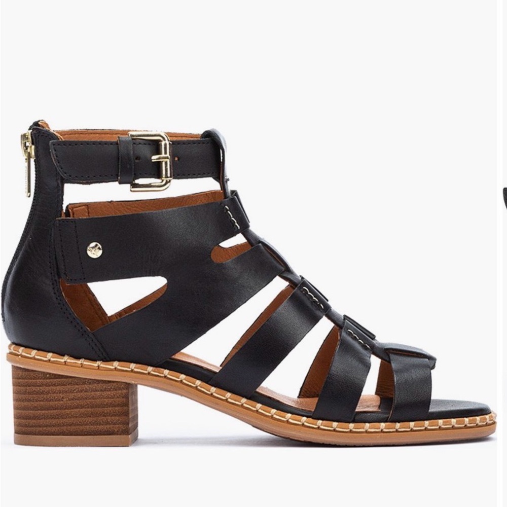 NWT Pikolinos Blanes black leather cage sandals with block heel 39 - Picture 3 of 8